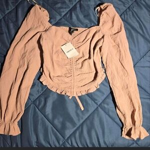 👽Forever 21 Pink Puff Sleeve Ruched Blouse